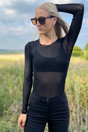 Coco Dot Mesh Top | Sort prik | Mesh bluse fra State Bird